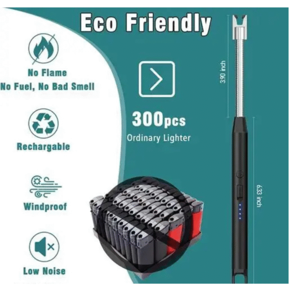 USB Rechargeable Electric Gas Lighter for Kitchen with Battery Indicator & Safety Lock – Arc Plasma Flameless Lighter - Image 5