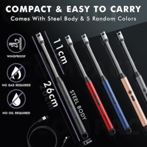 USB Rechargeable Electric Gas Lighter for Kitchen with Battery Indicator & Safety Lock – Arc Plasma Flameless Lighter