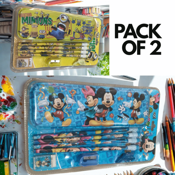 Stationery Kit Set for Girls Boys, Stationery for School, Blue Color Pencil Eraser Pencil Case Scale Sharpener and Gift Set - Image 2