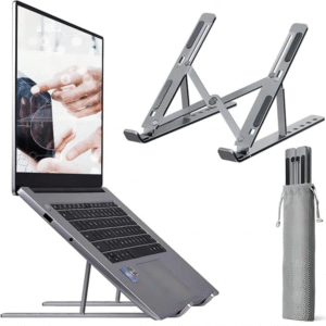 Tabletop Laptop Stand, Ergonomic Adjustable & Ventilated Metal Riser Holder for Desk Fits Upto 15.6 Inch Laptops (Silver)