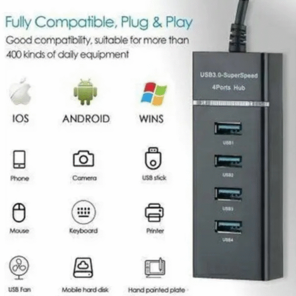 USB HUB 3.0 4 Port USB Hub 3.0 Adapter Cable with 5Gbps Speed USB Adapter (Black colour) - Image 3