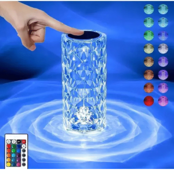 Rose Crystal LED Table Lamp | 16 Color Changing Touch Bedside Night Light with Remote | USB Rechargeable Decorative Lamp for Bedroom, Living Room, Party & Dinner Decor - Image 3