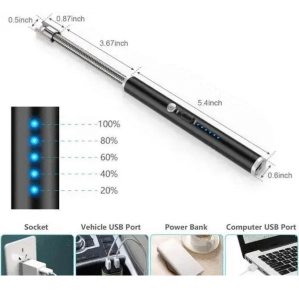 USB Rechargeable Electric Gas Lighter for Kitchen with Battery Indicator & Safety Lock – Arc Plasma Flameless Lighter - Image 3