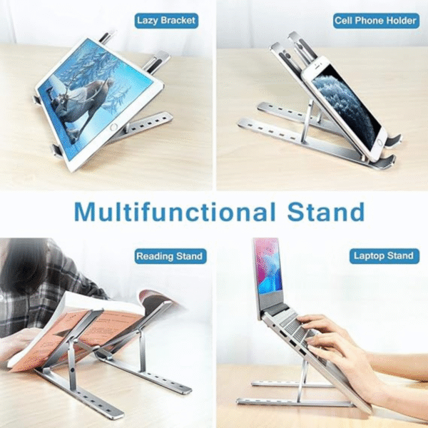 Tabletop Laptop Stand, Ergonomic Adjustable & Ventilated Metal Riser Holder for Desk Fits Upto 15.6 Inch Laptops (Silver) - Image 6