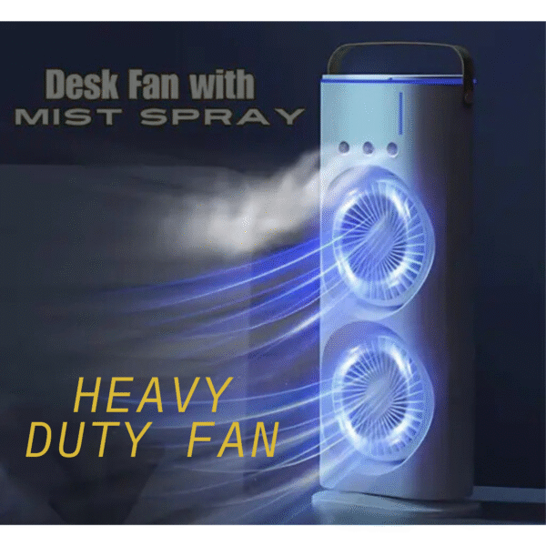 Double Ended Spray Fan with Powerful Cooling, Adjustable 3-Speed Modes, USB Rechargeable Battery, Remote & Touch Control, and Ice Chamber - Image 2