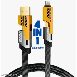 4 in 1 65w Super Fast Charging Data Cable USB Type C Compatible with iPhone 16 15 14 / iPad Macbook/Laptop/Galaxy S25 S24 Ultra | Multi Unbreakable Flat Reinforced Braided Wire - 1.2M