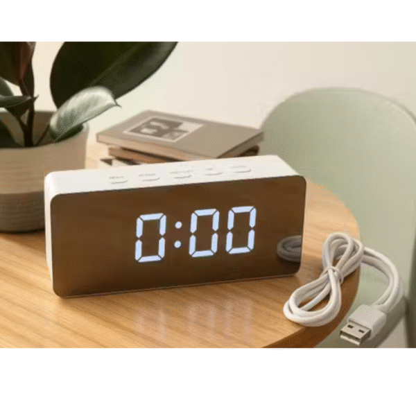 Modern LED Digital Table Clock with Alarm, Mirror Finish & USB Cable | Compact Desk & Bedside Clock - Image 2