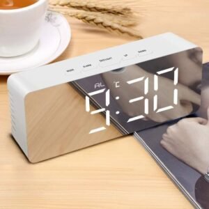 Modern LED Digital Table Clock with Alarm, Mirror Finish & USB Cable | Compact Desk & Bedside Clock